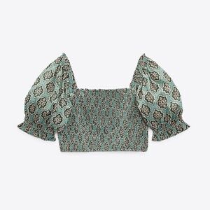 Zara Printed Crop Top Puff Sleeves